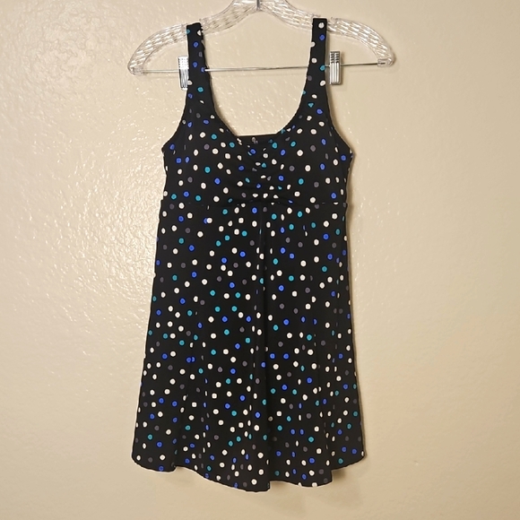 Black Polka Dot Swimdress Tankini Style One-Piece – Size 12 - Picture 1 of 11